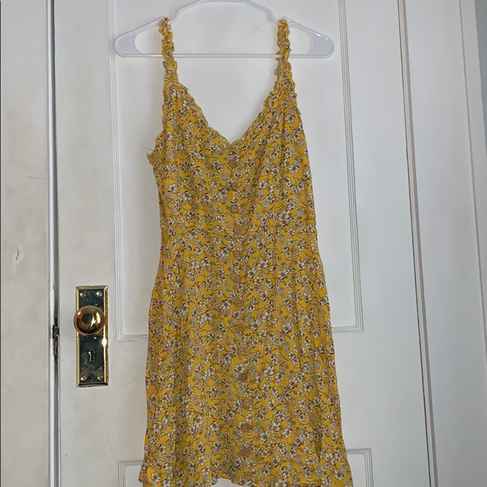Yellow sundress with White Flowers  Button down